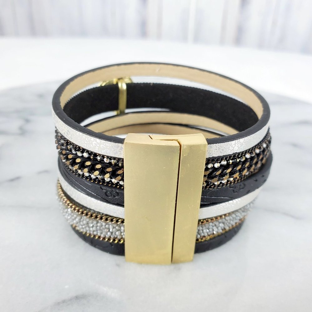 Layered w Crystal Wrap Cuff Magnetic Bracelet - Picture 2 of 7